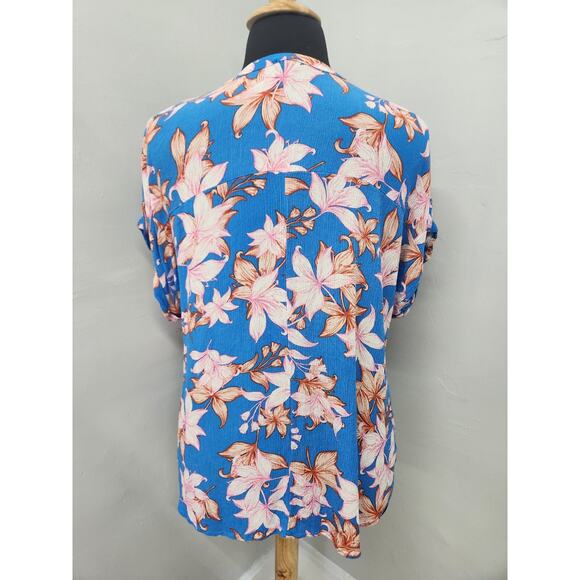 Signature Studio tropical Print Blouse Blue Pink Cap Sleeve Size 2X - Picture 4 of 9